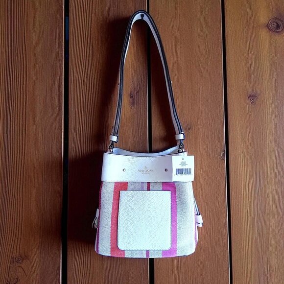 kate spade Handbags - Kate Spade NEW Marti Canvas & Leather Striped Bucket Bag $359